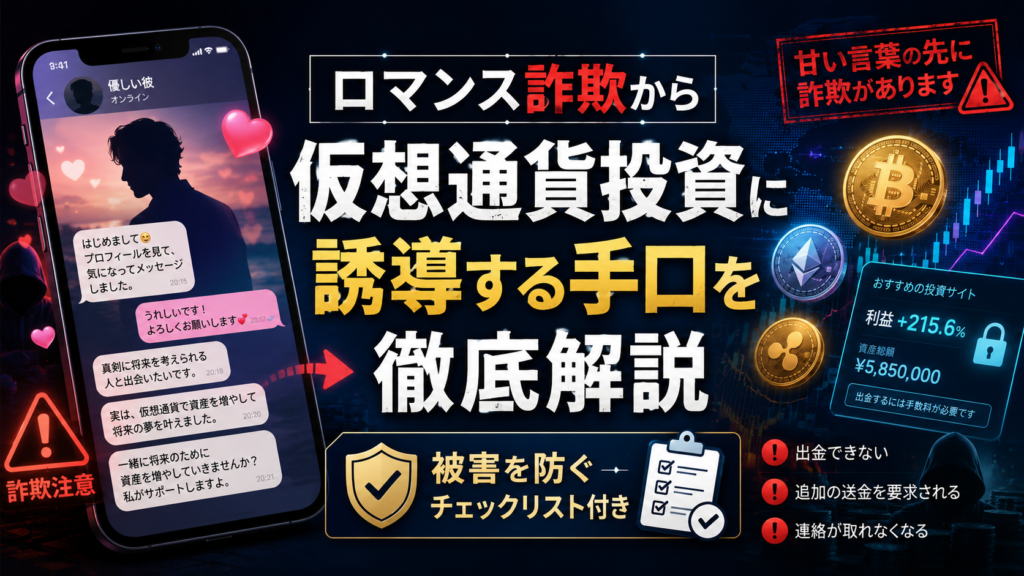 ロマンス詐欺から仮想通貨投資に誘導する手口を徹底解説｜被害を防ぐチェックリスト付き