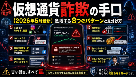 仮想通貨詐欺の手口【2026年5月最新】急増する8つのパターンと見分け方