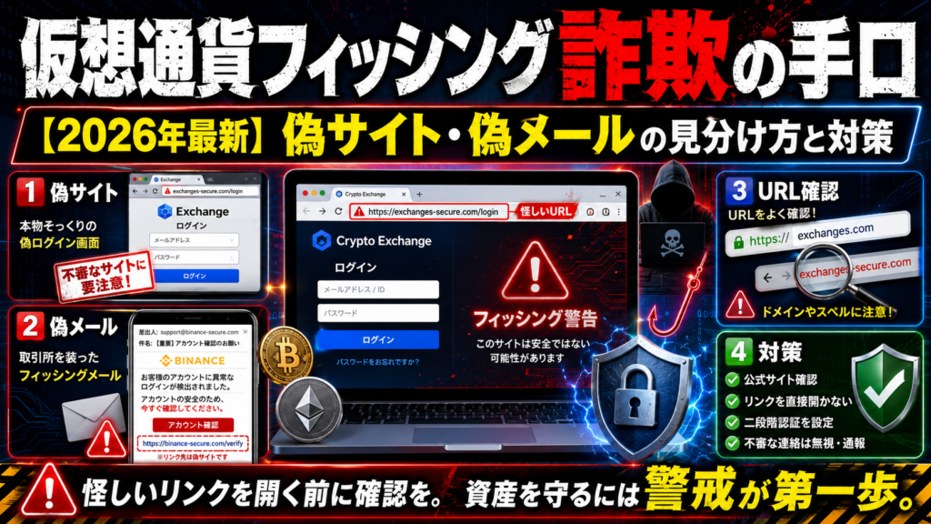 仮想通貨フィッシング詐欺の手口【2026年最新】偽サイト・偽メールの見分け方と対策