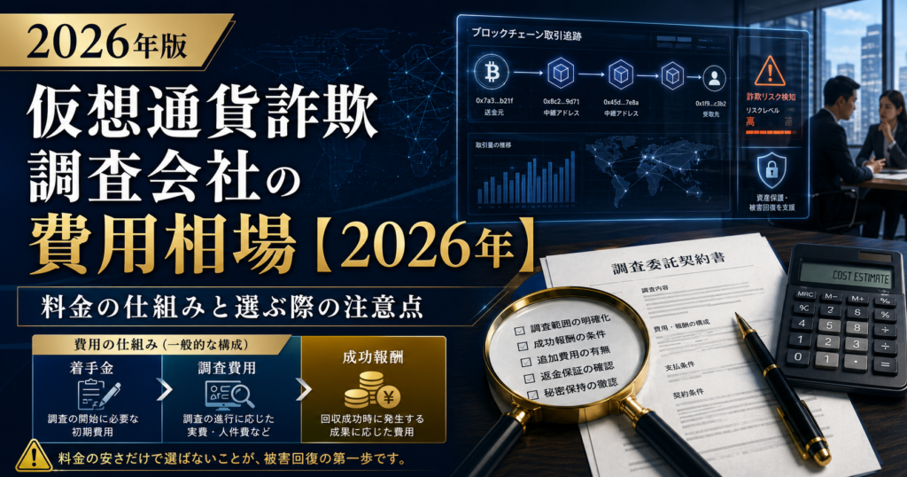 仮想通貨詐欺調査会社の費用相場【2026年】料金の仕組みと選ぶ際の注意点