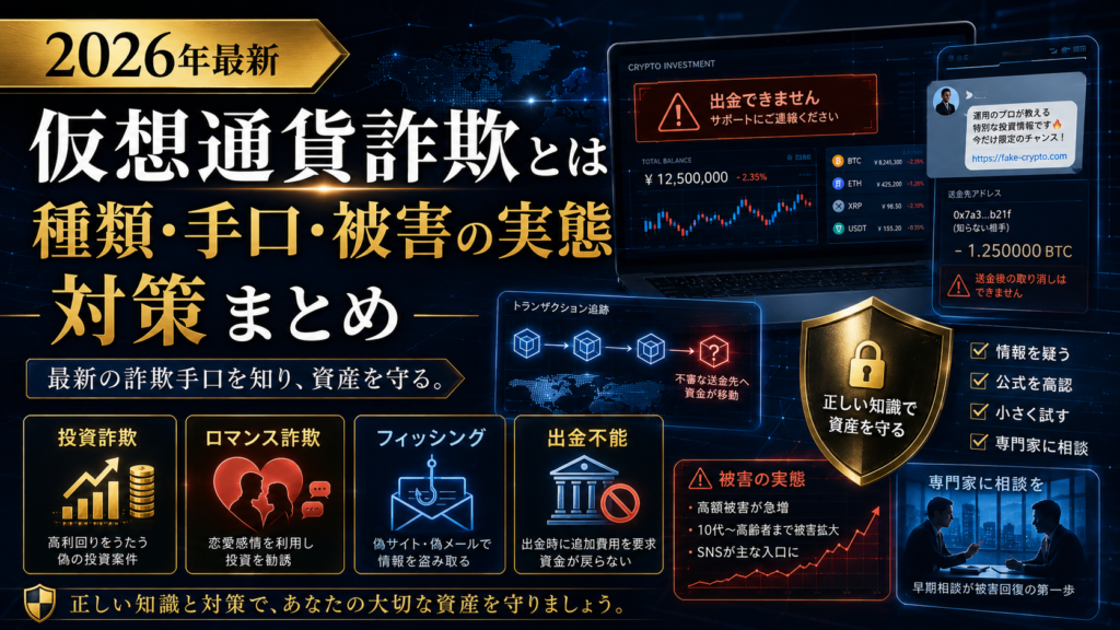 仮想通貨詐欺とは【2026年最新】種類・手口・被害の実態と対策まとめ