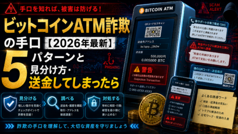 ビットコインATM詐欺の手口【2026年最新】5パターンと見分け方・送金してしまったら