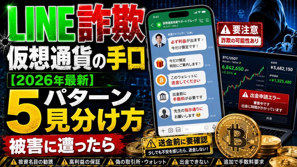 LINE詐欺 仮想通貨の手口【2026年最新】5パターンと見分け方・被害に遭ったら