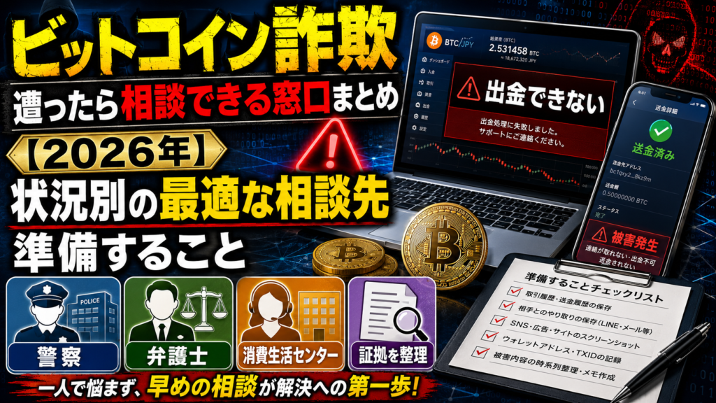 ビットコイン詐欺に遭ったら相談できる窓口まとめ【2026年】状況別の最適な相談先と準備すること