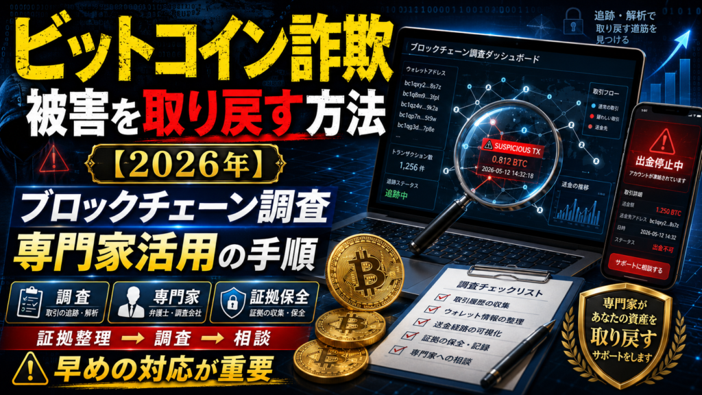 ビットコイン詐欺の被害を取り戻す方法【2026年】ブロックチェーン調査と専門家活用の手順