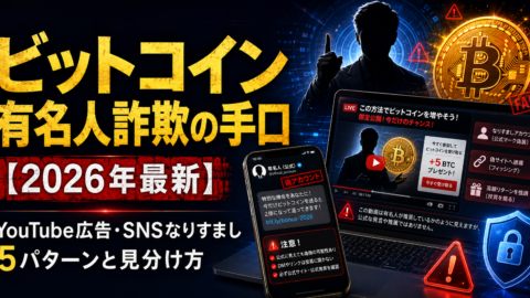 ビットコイン有名人詐欺の手口【2026年最新】YouTube広告・SNSなりすまし5パターンと見分け方