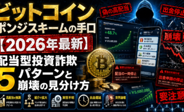 ビットコインポンジスキームの手口【2026年最新】配当型投資詐欺5パターンと崩壊の見分け方