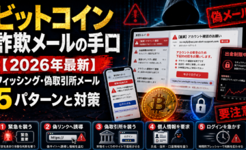 ビットコイン詐欺メールの手口【2026年最新】フィッシング・偽取引所メール5パターンと対策