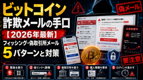 ビットコイン詐欺メールの手口【2026年最新】フィッシング・偽取引所メール5パターンと対策