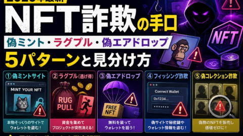 NFT詐欺の手口【2026年最新】偽ミント・ラグプル・偽エアドロップ5パターンと見分け方