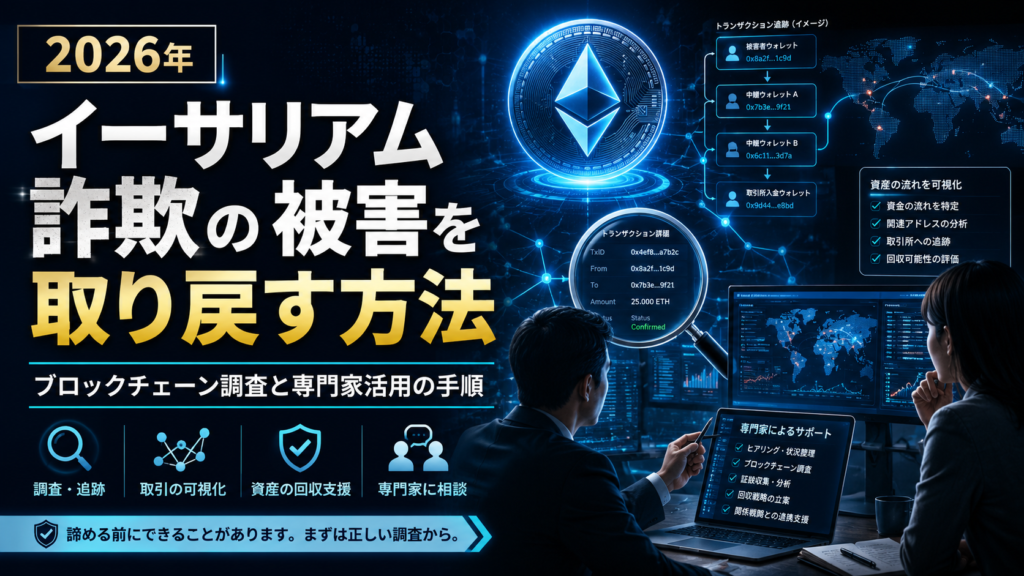 イーサリアム詐欺の被害を取り戻す方法【2026年】ブロックチェーン調査と専門家活用の手順
