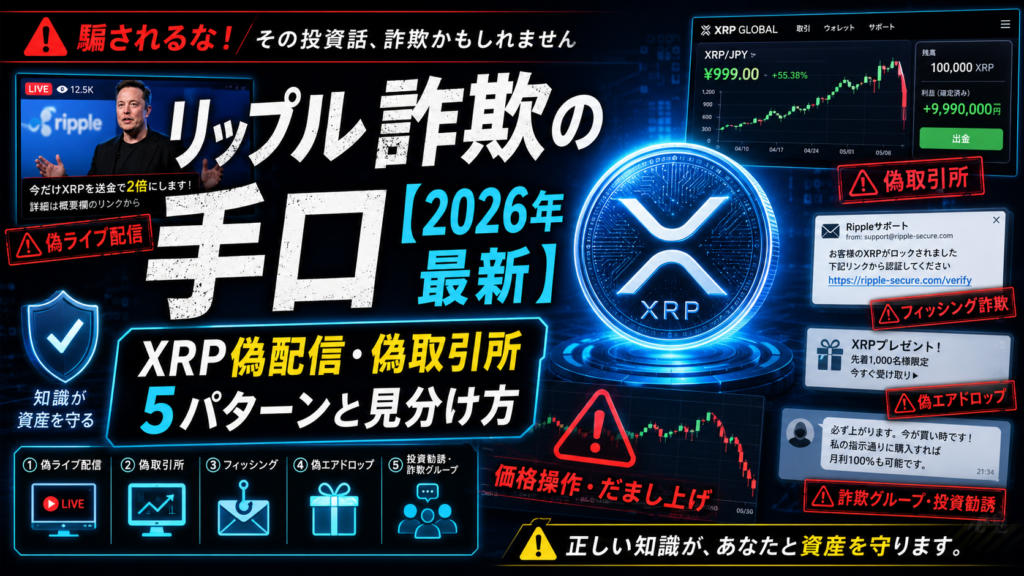 リップル詐欺の手口【2026年最新】XRP偽配信・偽取引所5パターンと見分け方