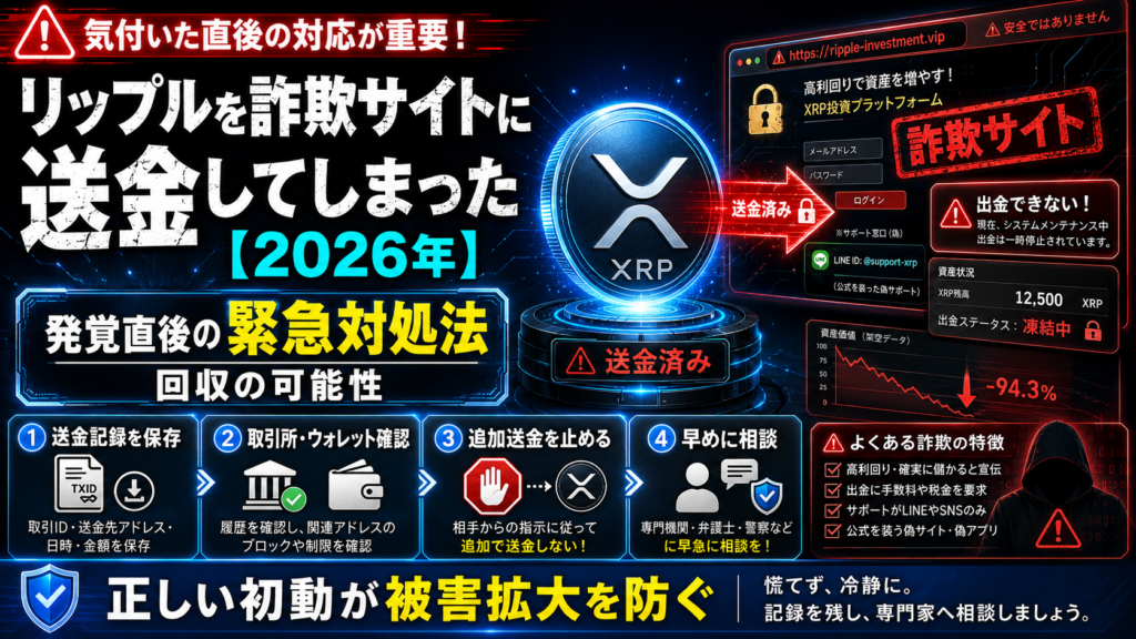 リップルを詐欺サイトに送金してしまった【2026年】発覚直後の緊急対処法と回収の可能性