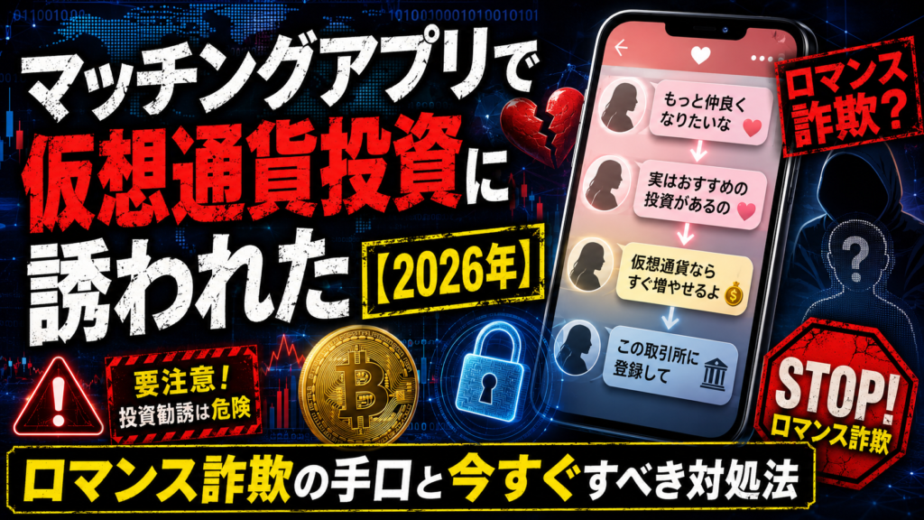 マッチングアプリで仮想通貨投資に誘われた【2026年】ロマンス詐欺の手口と今すぐすべき対処法