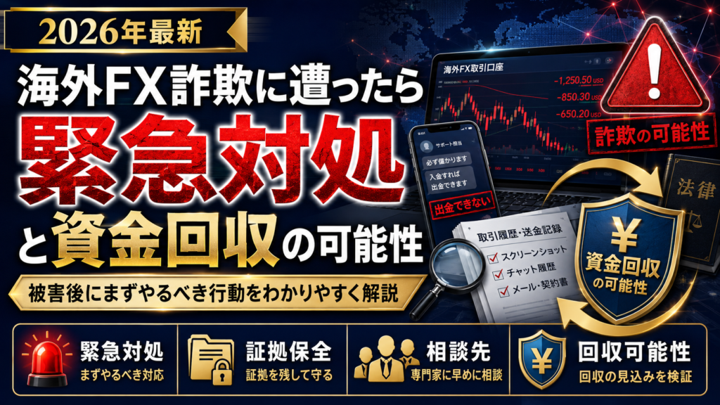 海外FX詐欺に遭ったら【2026年】被害後の緊急対処と資金回収の可能性