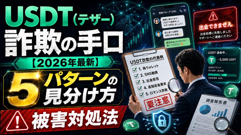USDT（テザー）詐欺の手口【2026年最新】5パターンの見分け方と被害対処法