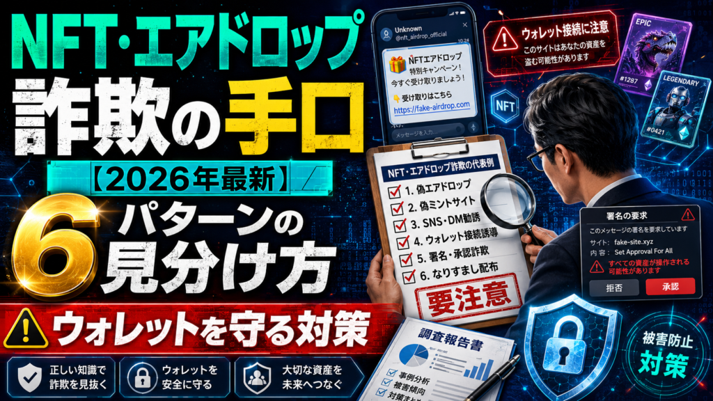NFT・エアドロップ詐欺の手口【2026年最新】6パターンの見分け方とウォレットを守る対策